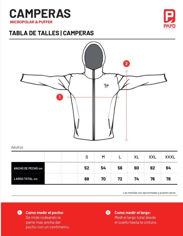 Tabla de Talles LPBS Campera