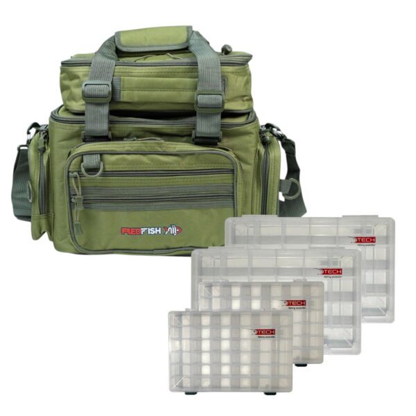 Bolso Red Fish 3650 Porta Reel Extraible Verde + 2 Cajas Tech 3600 + 2 Cajas Tech 3700