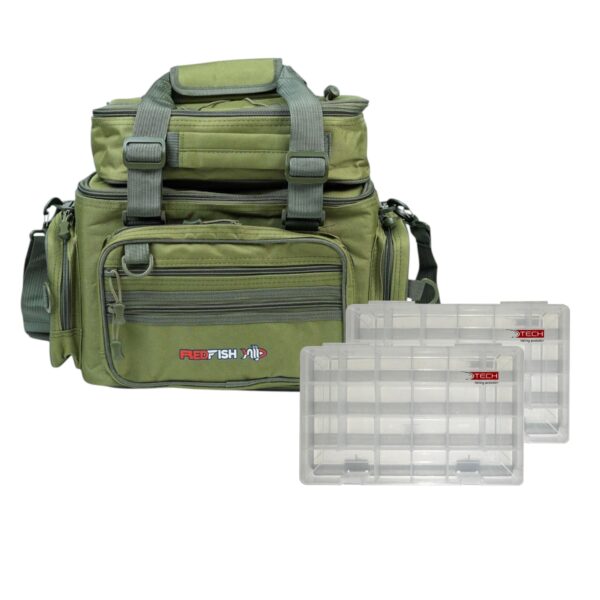 Bolso Red Fish 3650 Porta Reel Extraible Verde + 2 Cajas Tech 3700