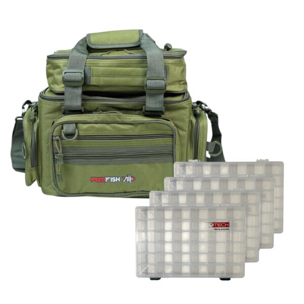 Bolso Red Fish 3650 Porta Reel Extraible Verde + 4 Cajas Tech 3600